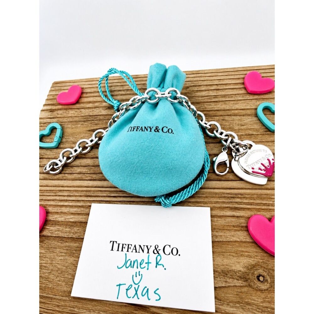 Tiffany & Co. Pink Heart Splash Charm Bracelet in Silver 7.5 inch